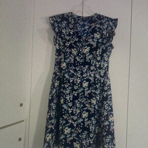 Allegra K Dress Size S Floral Short Sleeves Round Neck Flowy Spring Summer